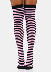 Sweet Glazed Thoughts Striped Thigh High Socks