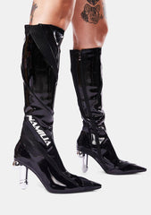 Black Patent Vegan Dick Heel Motocross Boots