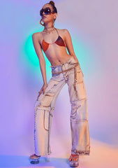 Brown Skater Fit Distressed Patchwork Denim Jeans