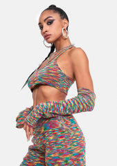 Spacedye Knit Crop Top With Matching Sleeves
