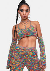 Spacedye Knit Crop Top With Matching Sleeves