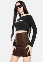Chocolate Mesh Solena Ruched Mini Skirt