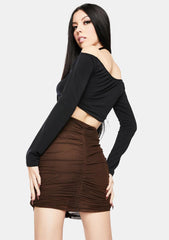 Chocolate Mesh Solena Ruched Mini Skirt