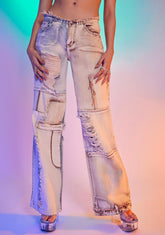 Brown Skater Fit Distressed Patchwork Denim Jeans