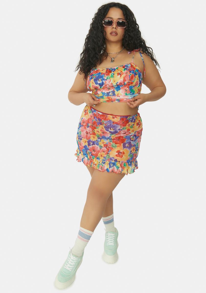 Plus Spring State Of Mind Floral Ruffle Mini Skirt