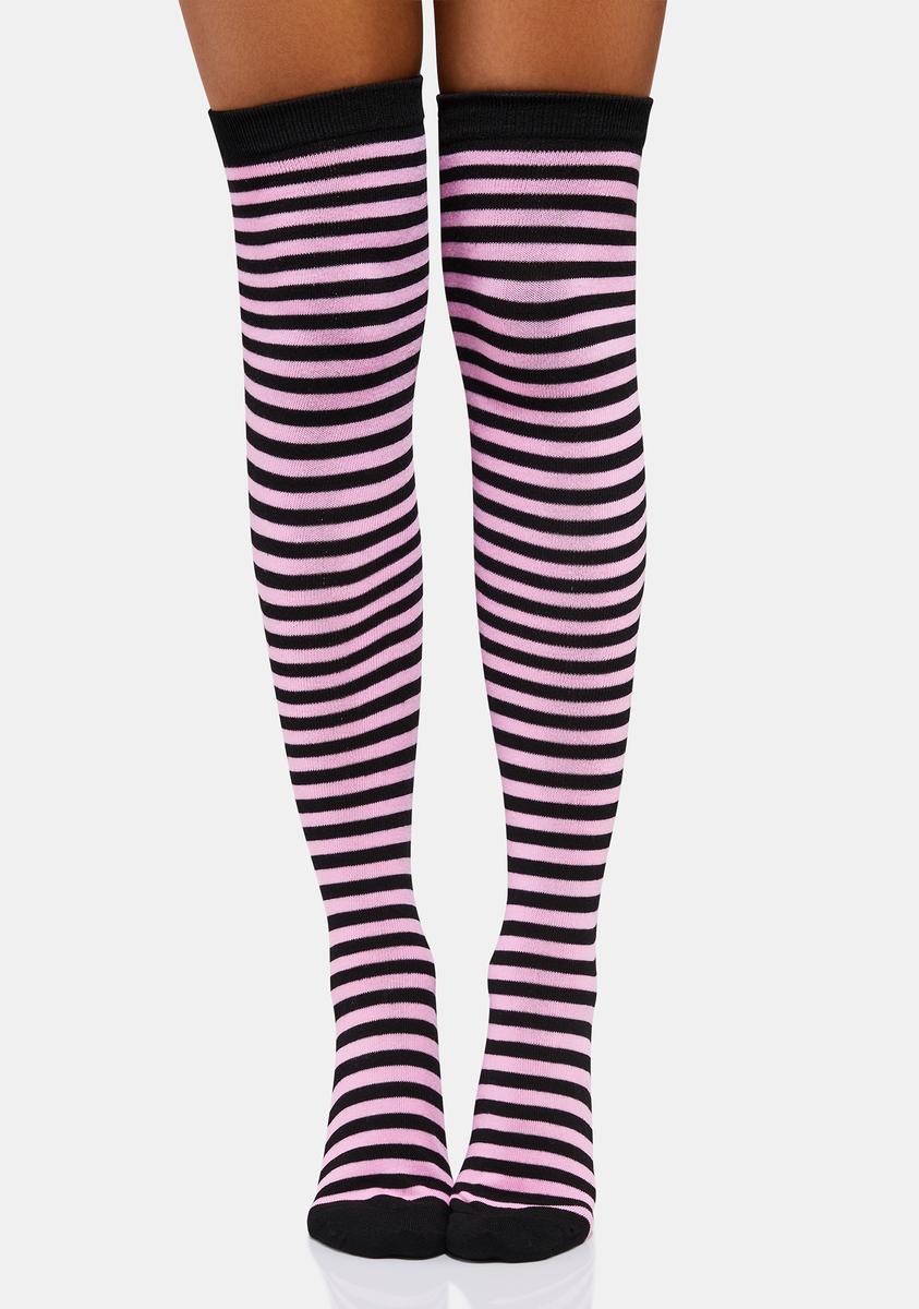 Sweet Glazed Thoughts Striped Thigh High Socks