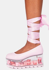 Pink Qloud Swan Lace Up Platforms