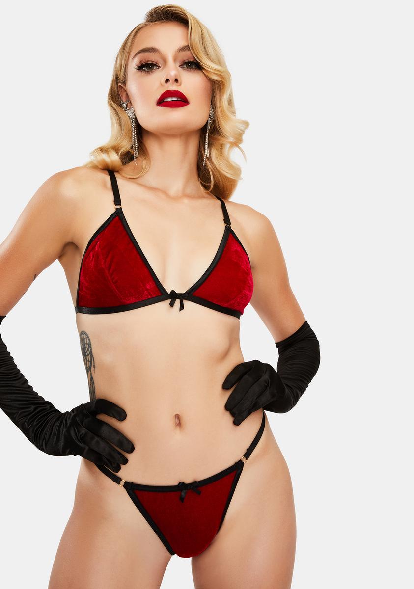 Crimson Crushin' On U Velvet Bra Set