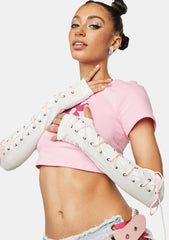 Blanc Carried Away Lace Up Gloves