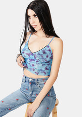 Butterfly Print Azure Penika Crop Top