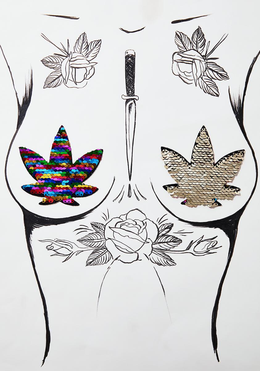 Funfetti Sequins To Gold Weed Leaf Pasties