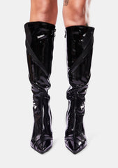Black Patent Vegan Dick Heel Motocross Boots
