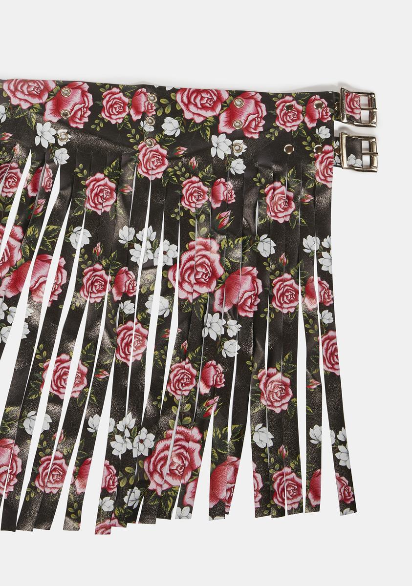 Floral Fringe Belt Skirt