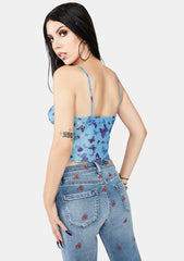 Butterfly Print Azure Penika Crop Top