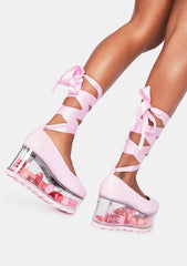 Pink Qloud Swan Lace Up Platforms