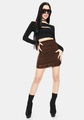 Chocolate Mesh Solena Ruched Mini Skirt