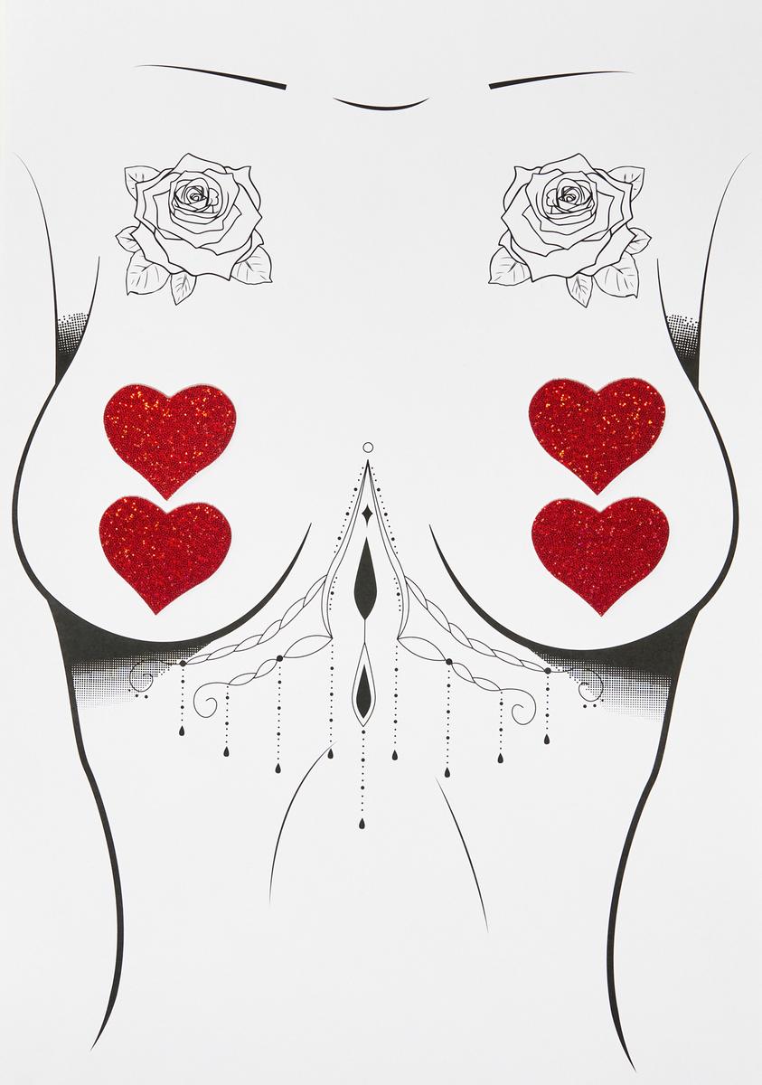 Red Glitter Heart Pasties