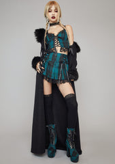 Teal Charm School Dropout Plaid Corset Top