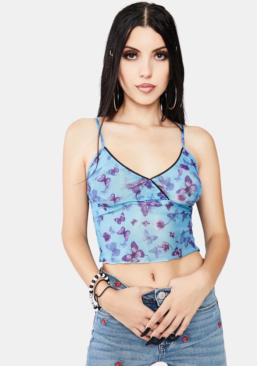 Butterfly Print Azure Penika Crop Top