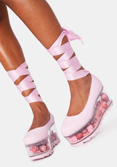 Pink Qloud Swan Lace Up Platforms