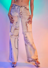 Brown Skater Fit Distressed Patchwork Denim Jeans