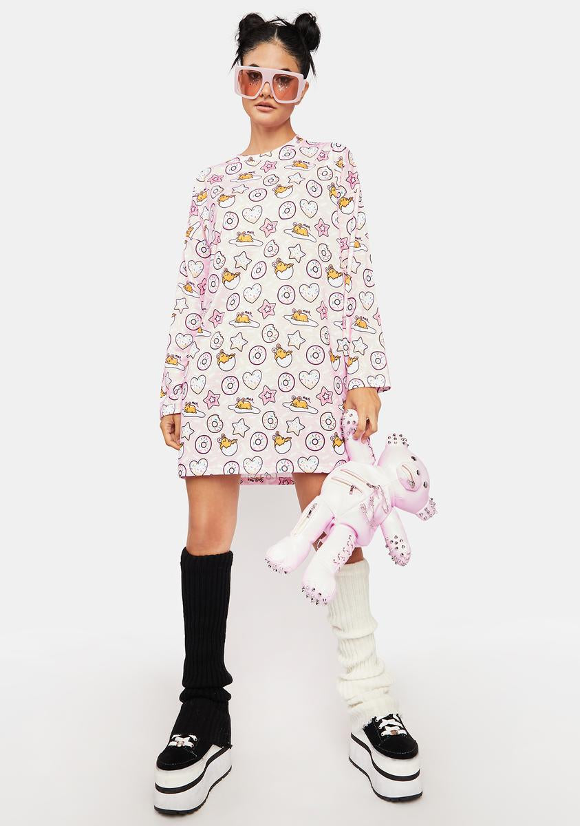 X Gudetama Go Donuts Long Sleeve Dress