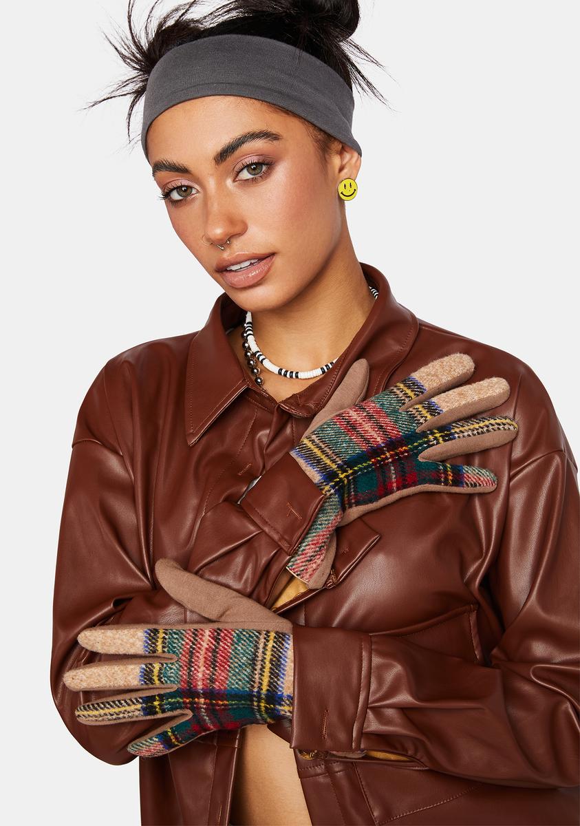 Beige Plaid Gracie Gloves